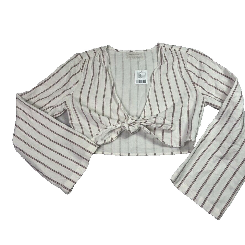 Urban Outfitters Top Women's M Tie-Front Striped Cropped Long Sleeve New